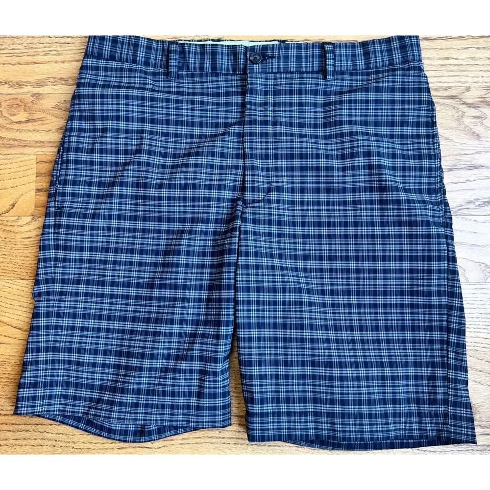 Greg Norman Shark Black White Plaid Golf Flat Front Golf Shorts Size 32